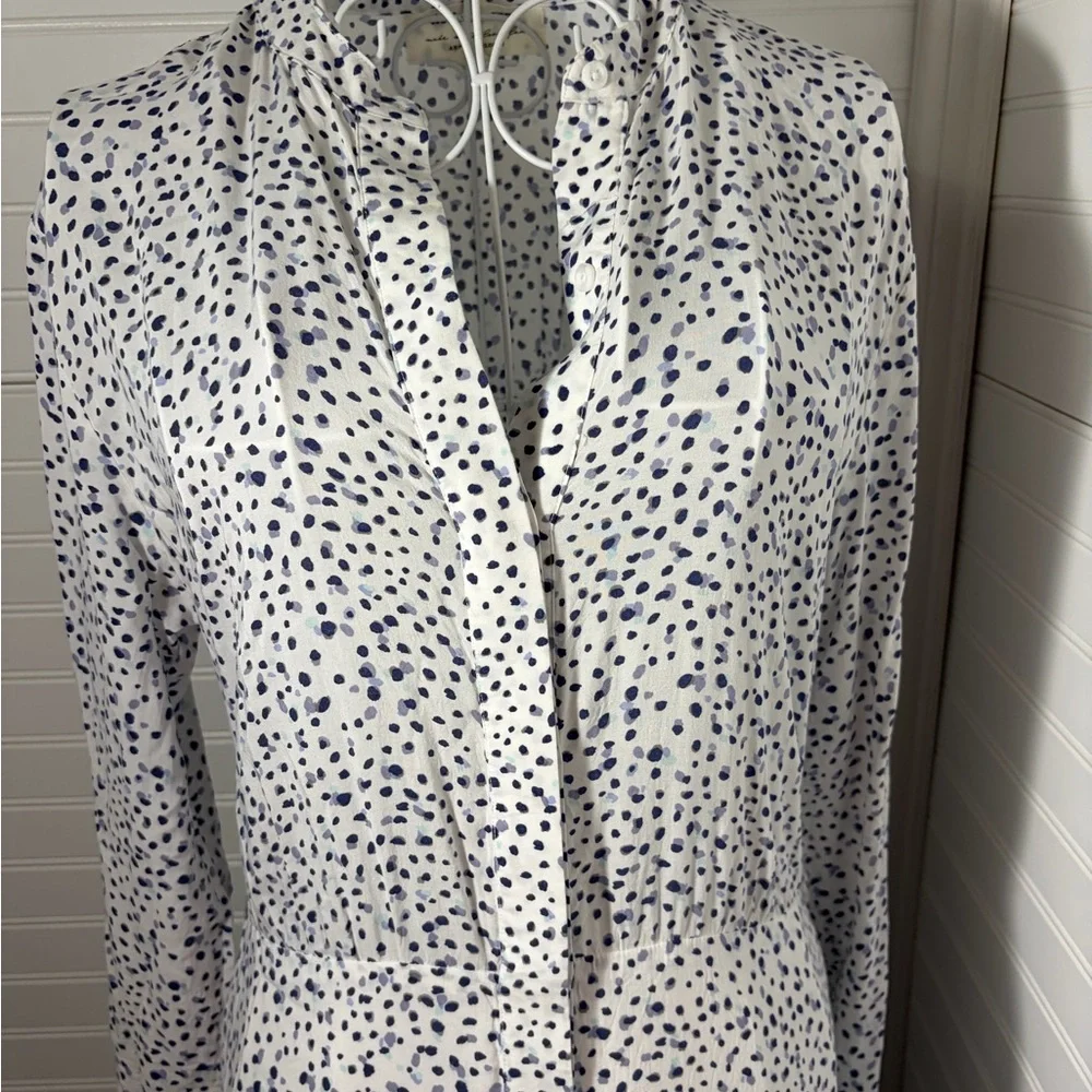 Anthropologie - Long Sleeve White Polka Dot Shirt Dress - Picture 8 of 11